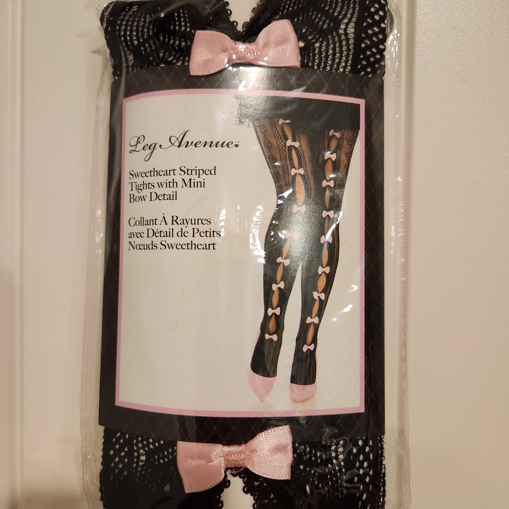 Leg Avenue Sweetheart Striped Tights with Bow Detail